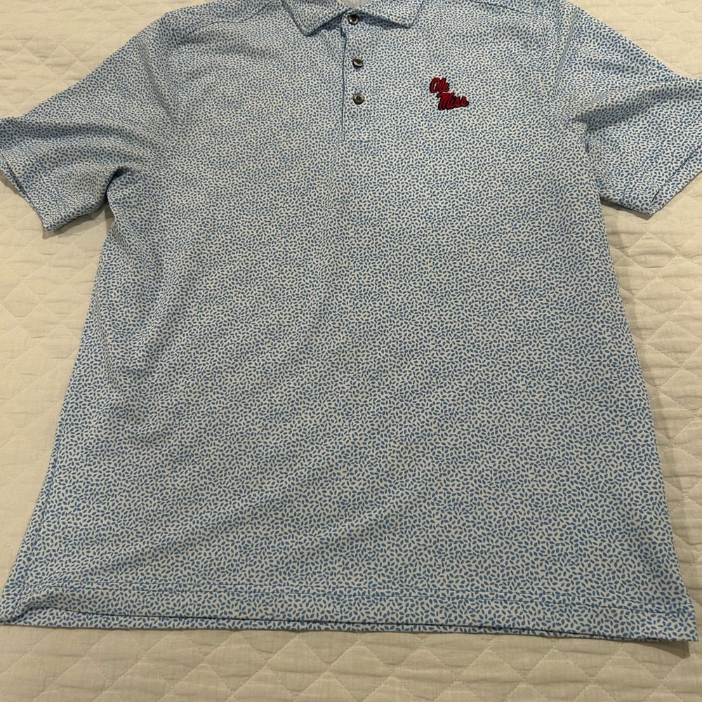 Cutter and Buck Powder Blue Patterned Polo Shirt with Ole Miss logo